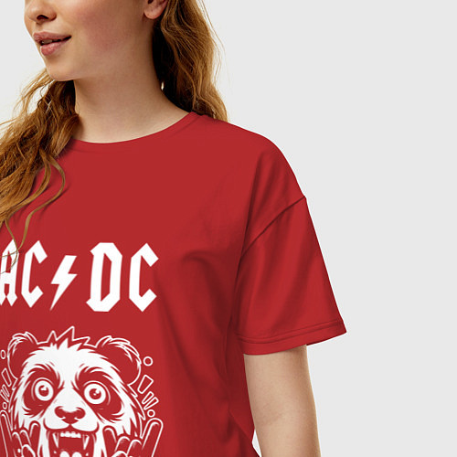 Женская футболка оверсайз AC DC rock panda / Красный – фото 3