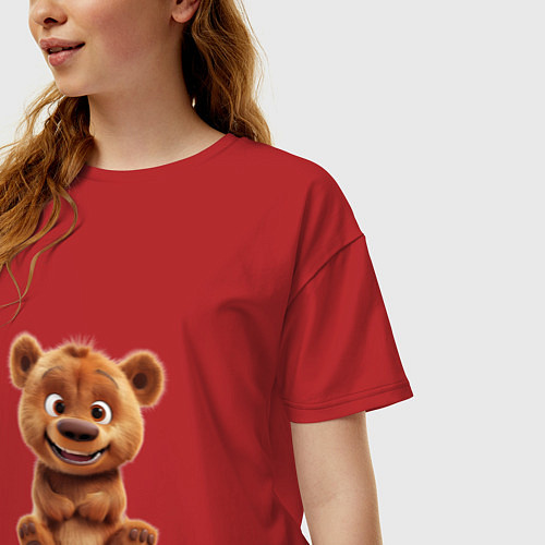 Женская футболка оверсайз Милый плюшевый медведь / Красный – фото 3