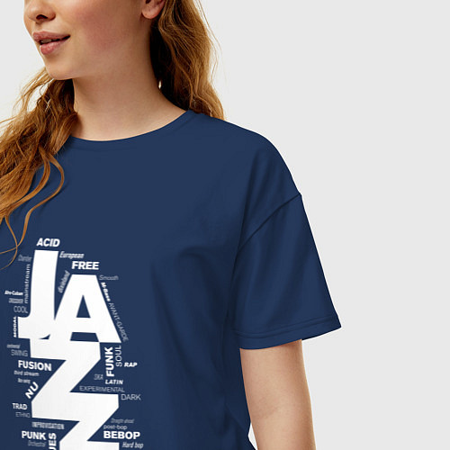 Женская футболка оверсайз Jazz styles and genres / Тёмно-синий – фото 3