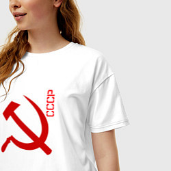 Футболка оверсайз женская СССР серп и молот red, цвет: белый — фото 2