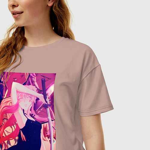 Женская футболка оверсайз Дневник будущего Юно Гасай / Пыльно-розовый – фото 3