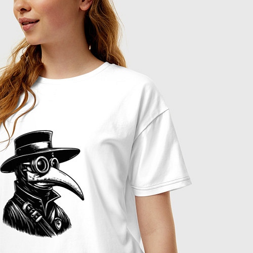 Женская футболка оверсайз Человек в маске чумного доктора / Белый – фото 3