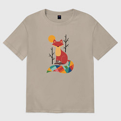 Женская футболка оверсайз Лиса под солнцем между деревьями