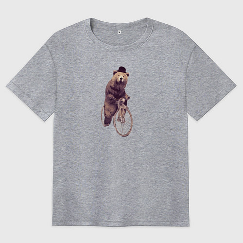 Женская футболка оверсайз Медведь на велосипеде / Меланж – фото 1