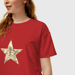 Футболка оверсайз женская Звезда камуфляж песочный, цвет: красный — фото 2