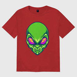 Футболка оверсайз женская Голова зелёного пришельца, цвет: красный
