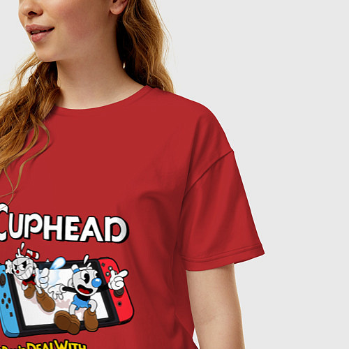 Женская футболка оверсайз Switch cuphead / Красный – фото 3