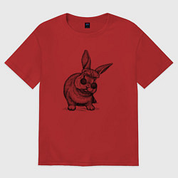 Футболка оверсайз женская Зайчик в шапке и очках, цвет: красный