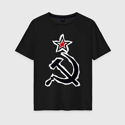 Женская футболка оверсайз Звезда серп и молот / Черный – фото 1