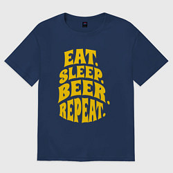 Футболка оверсайз женская Еда сон пивко, цвет: тёмно-синий