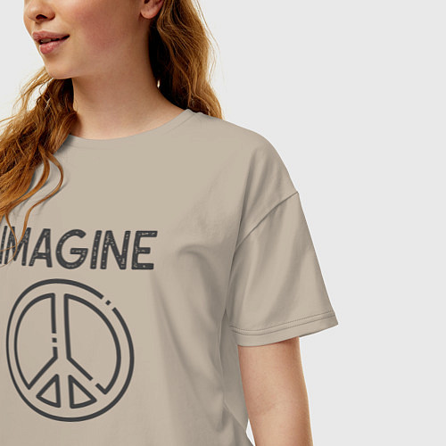 Женская футболка оверсайз Peace imagine / Миндальный – фото 3