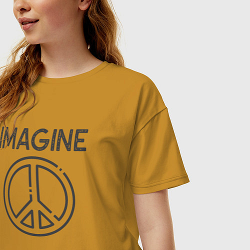 Женская футболка оверсайз Peace imagine / Горчичный – фото 3