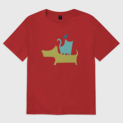 Футболка оверсайз женская Bird dog cat, цвет: красный