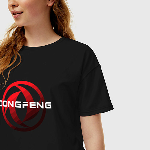 Женская футболка оверсайз Dongfeng - logo / Черный – фото 3