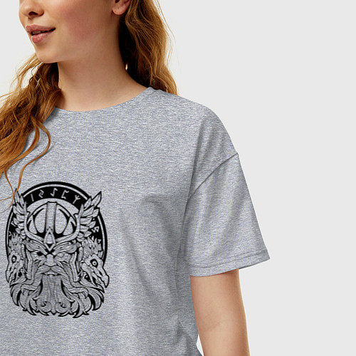 Женская футболка оверсайз Мифический скандинавский бог Один / Меланж – фото 3