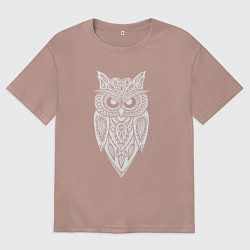 Футболка оверсайз женская Узорный филин, цвет: пыльно-розовый