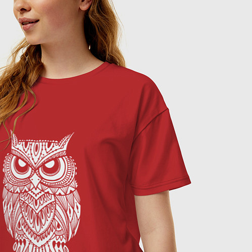 Женская футболка оверсайз Узорная сова / Красный – фото 3
