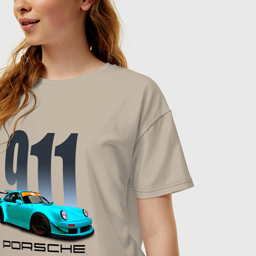 Женская футболка оверсайз Cпортивный автомобиль Porsche / Миндальный – фото 3