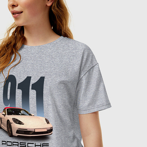 Женская футболка оверсайз Немецкий спортивный автомобиль Порше 911 / Меланж – фото 3
