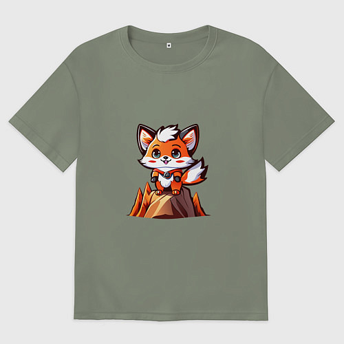 Женская футболка оверсайз Лисёнок-альпинист / Авокадо – фото 1