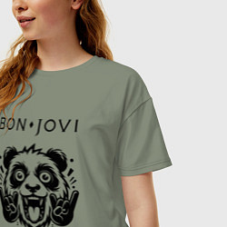 Футболка оверсайз женская Bon Jovi - rock panda, цвет: авокадо — фото 2