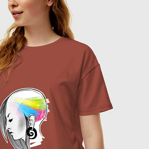 Женская футболка оверсайз Киберпанк в голове / Кирпичный – фото 3