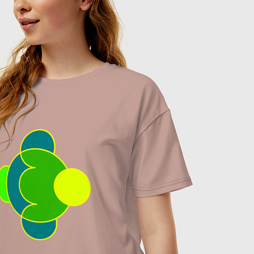 Женская футболка оверсайз Фигура из окружностей желто-зеленая / Пыльно-розовый – фото 3