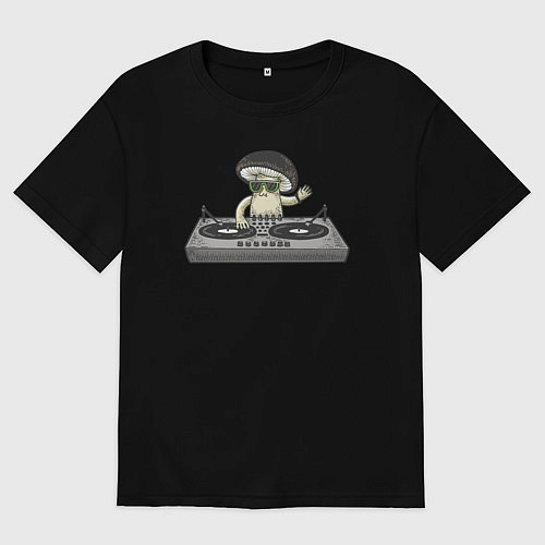 Женская футболка оверсайз Диджей грибок / Черный – фото 1