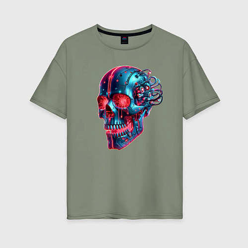 Женская футболка оверсайз Metal cyber skull - ai art / Авокадо – фото 1