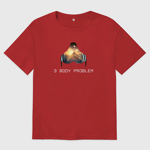 Женская футболка оверсайз Задача трёх тел - интерактивный шлем / Красный – фото 1