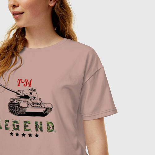 Женская футболка оверсайз Танк Т-34 - легенда / Пыльно-розовый – фото 3