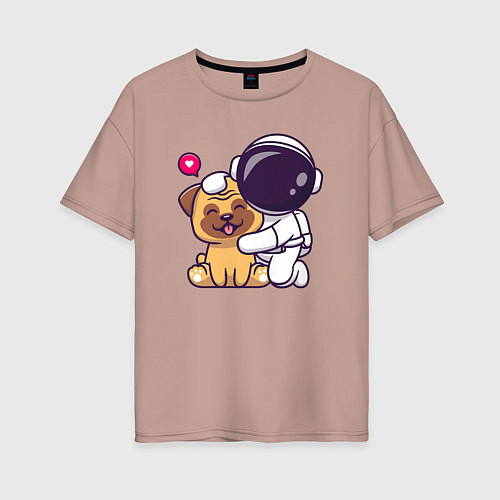 Женская футболка оверсайз Космонавт и пёсик / Пыльно-розовый – фото 1