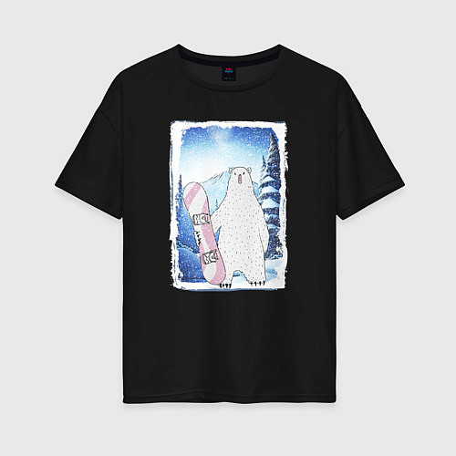Женская футболка оверсайз Медвежий сноуборд / Черный – фото 1