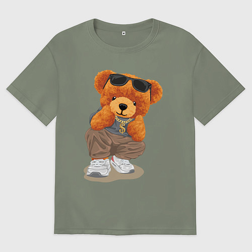 Женская футболка оверсайз Плюшевый медведь в очках / Авокадо – фото 1