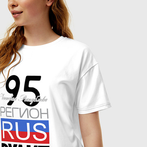 Женская футболка оверсайз 95 - Чеченская Республика / Белый – фото 3