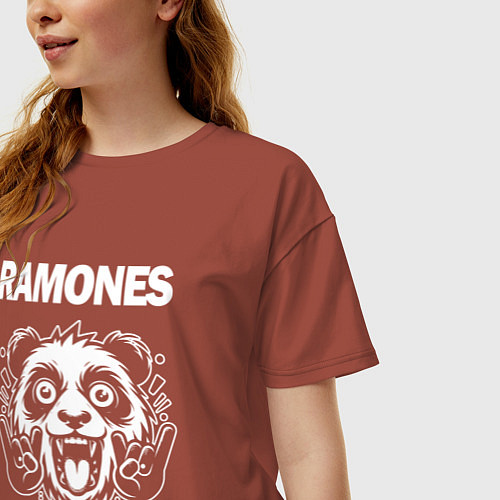 Женская футболка оверсайз Ramones rock panda / Кирпичный – фото 3