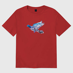 Футболка оверсайз женская Летящий голубь и ночной город с двойной экспозицие, цвет: красный