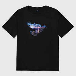 Футболка оверсайз женская Голубь с ночным городом внутри, цвет: черный