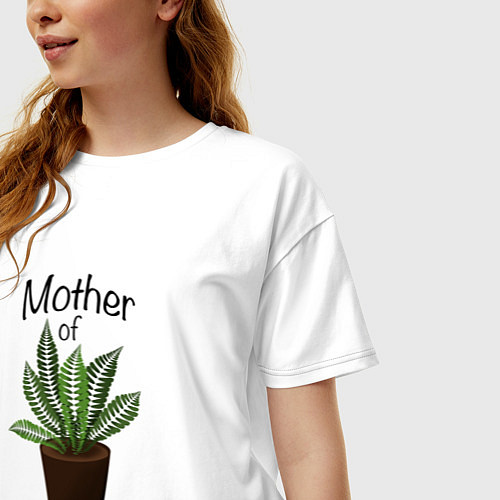Женская футболка оверсайз Mother of plants - Папоротник / Белый – фото 3