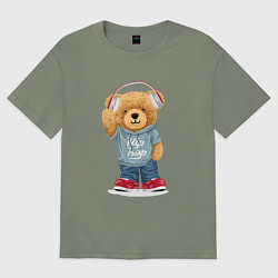Футболка оверсайз женская Плюшевый мишка в наушниках, цвет: авокадо