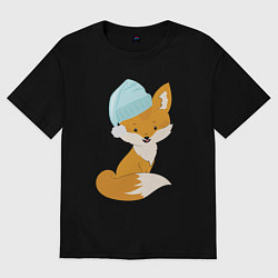 Футболка оверсайз женская Лисичка в шапке, цвет: черный