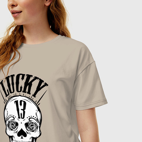 Женская футболка оверсайз Lucky skull / Миндальный – фото 3