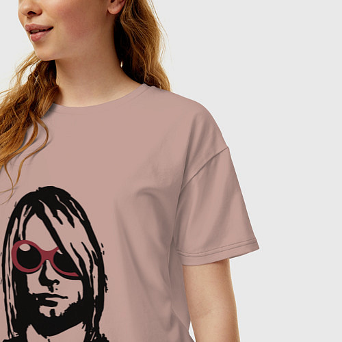 Женская футболка оверсайз Kurt Cobain Nirvana portrait / Пыльно-розовый – фото 3