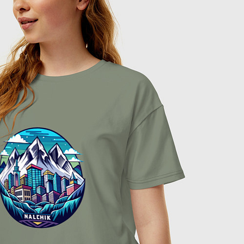 Женская футболка оверсайз Город Нальчик / Авокадо – фото 3