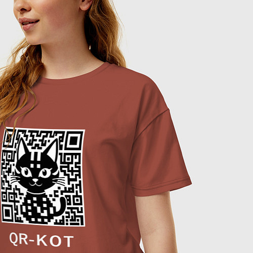 Женская футболка оверсайз QR-кот / Кирпичный – фото 3