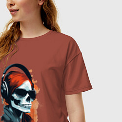Футболка оверсайз женская Grunge redhead girl skull, цвет: кирпичный — фото 2