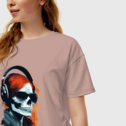 Футболка оверсайз женская Grunge redhead girl skull, цвет: пыльно-розовый — фото 2