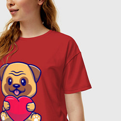 Футболка оверсайз женская Бульдог с сердечком, цвет: красный — фото 2