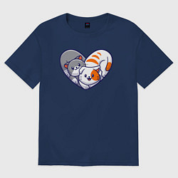 Футболка оверсайз женская Котики в сердечке, цвет: тёмно-синий