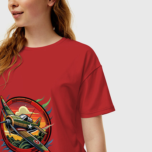 Женская футболка оверсайз Самолет взлетает / Красный – фото 3